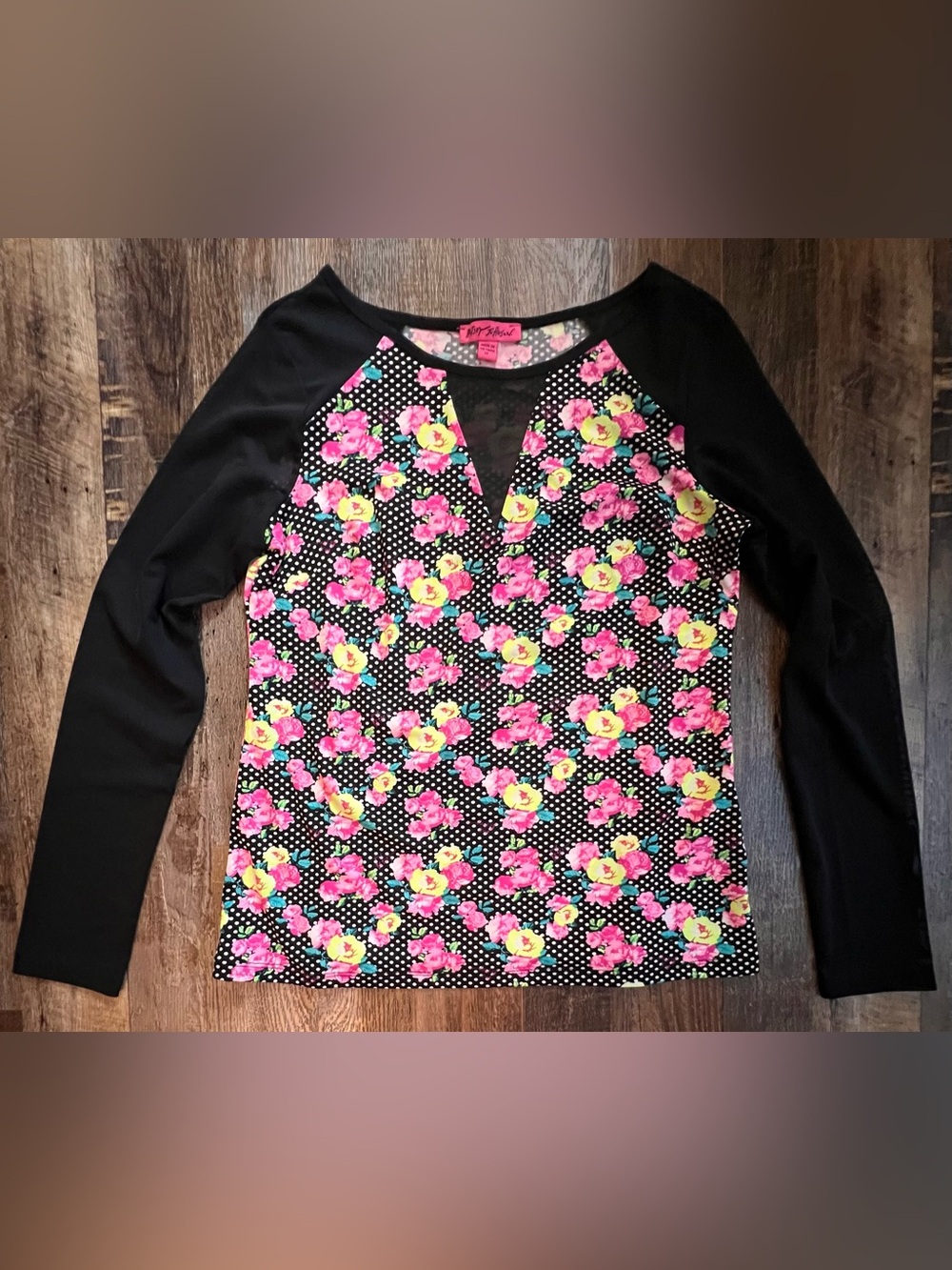 Betsey Johnson Floral with polka dots Long-Sleeve Top